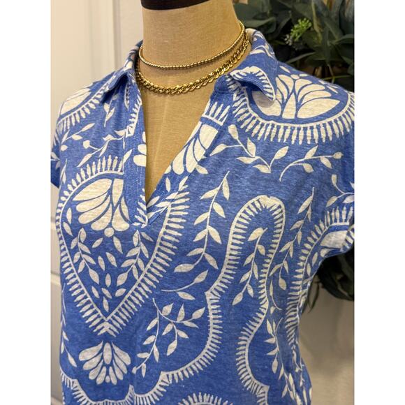 JOIE Blue Print 100% Linen Top Shirt Blouse Women size S Resort - Picture 2 of 7
